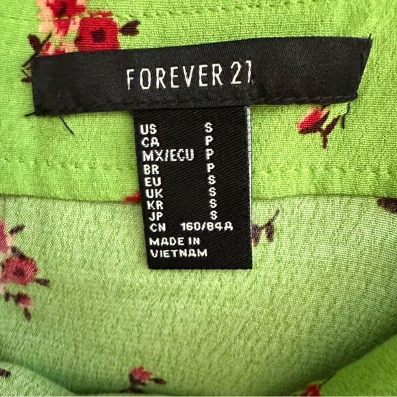 Forever 21 Lime Green and Red Floral Accents Mini Dress Size Small Preowned - Picture 3 of 6